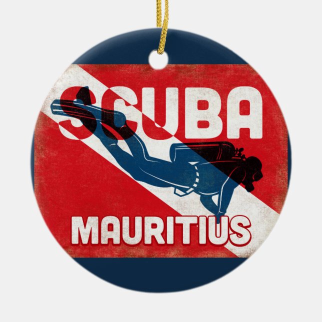 Mauritius Scuba Diver - Blue Retro Ceramic Tree Decoration (Front)