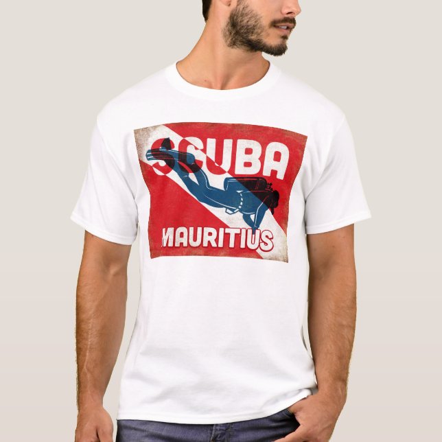 Mauritius Scuba Diver - Blue Retro T-Shirt (Front)