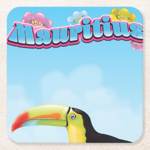 Mauritius travel poster square paper coaster