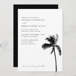 Mauritius Wedding Black & White Palm Tree Elegant Invitation