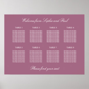 Mauve 8 Table Wedding Seating Chart Poster