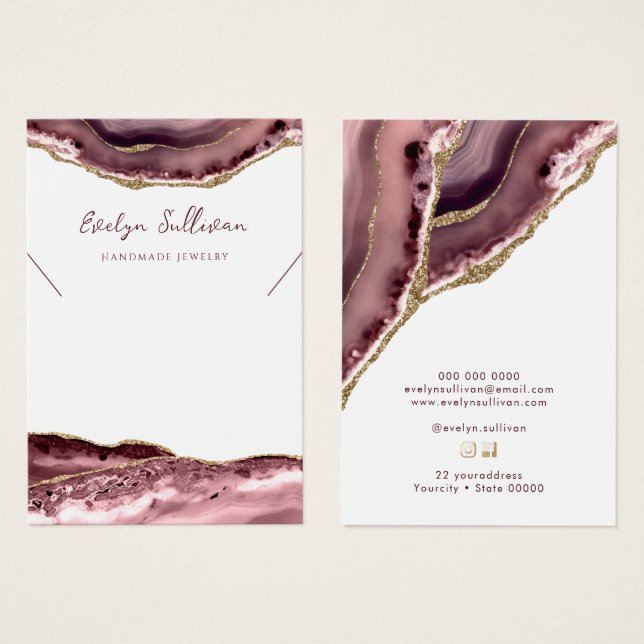 Mauve agate necklace display card (Front & Back)