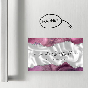 Mauve Agate Silver Glitter Luxury Magnetic Business Card