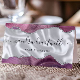 Mauve Agate Silver Glitter Luxury Tent Folded Business Card