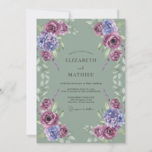 Mauve Amethyst Celadon Leaf Wedding Invitation