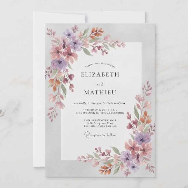 Mauve Amethyst Wildflower Wedding Invitation (Front)