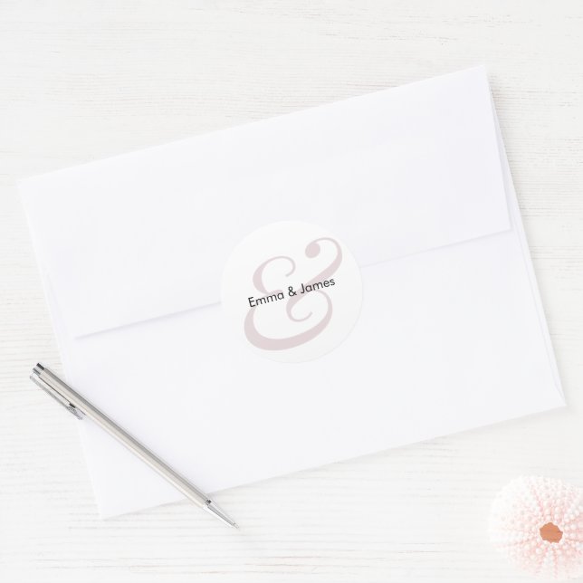 Mauve Ampersand Wedding | Monogram Envelope Classic Round Sticker (Envelope)
