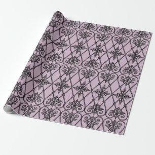 Mauve and Black Vintage Damask Pattern Wrapping Paper