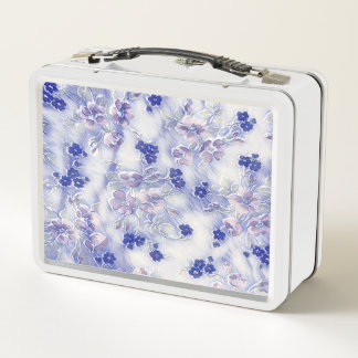 Mauve and Blue Floral Metal Lunch Box