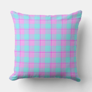 Mauve and Coastal Mist Plaid Blue Pink Cushion