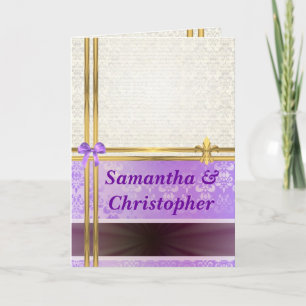 Mauve and cream damask wedding invitation