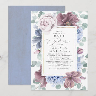Mauve and Dusty Blue Floral Baby Shower Invitation