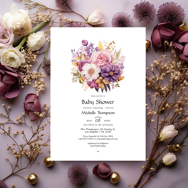 Mauve and Gold Floral Baby Shower Invitation (Creator Uploaded)