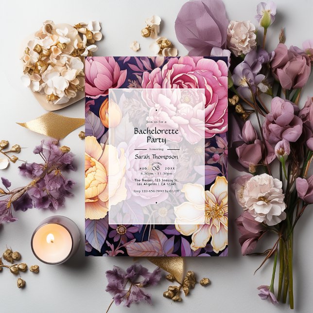 Mauve and Gold Floral Bachelorette Party Invitation (Creator Uploaded)