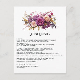 Mauve and Gold Floral Wedding Guest Details Enclosure Card