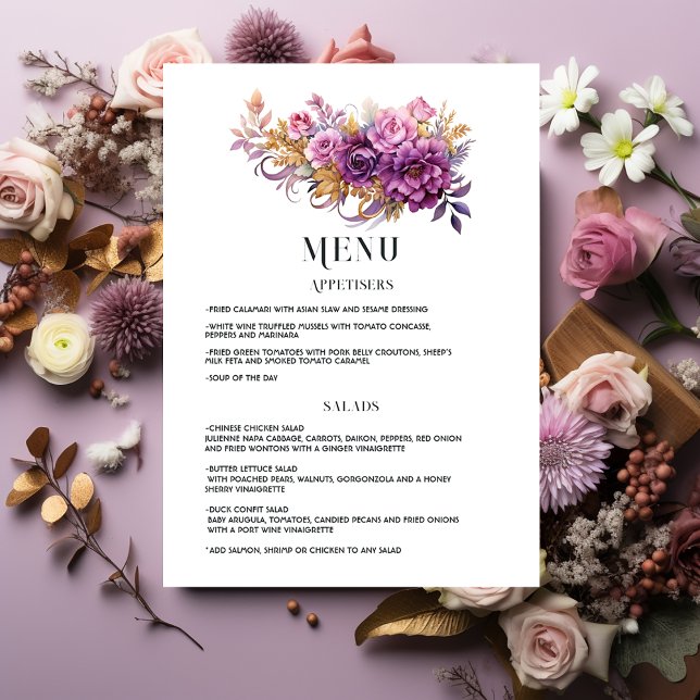 Mauve and Gold Floral Wedding Menu (Creator Uploaded)