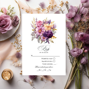 Mauve and Gold Floral Wedding RSVP Card