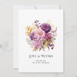 Mauve and Gold Floral Wedding Thank You Card