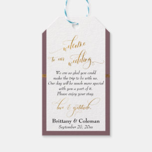 Mauve and Gold Welcome Love & Gratitude Wedding Gift Tags