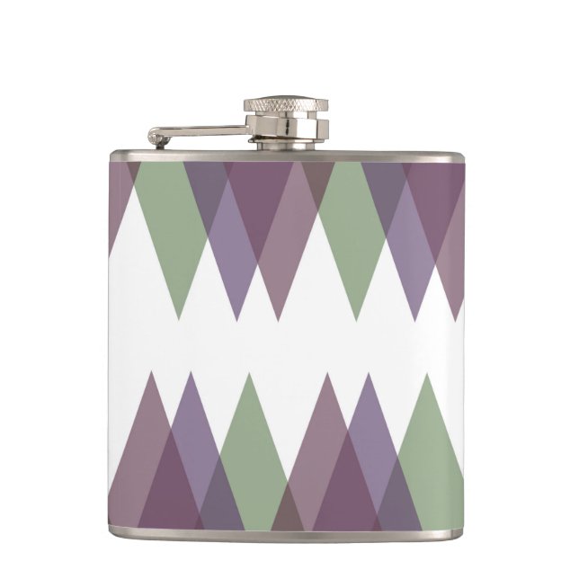 Mauve and green triangles hip flask (Front)