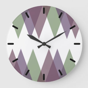 Mauve and green triangles large clock