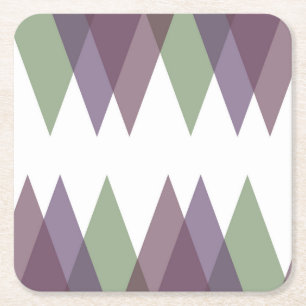 Mauve and green triangles square paper coaster