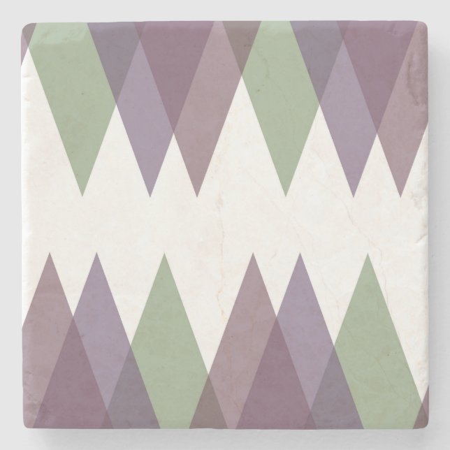 Mauve and green triangles stone coaster (Front)