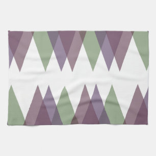 Mauve and green triangles tea towel
