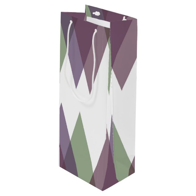 Mauve and green triangles wine gift bag (Front Angled)