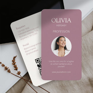 Mauve and Ivory Photo Social QR Code Business Card