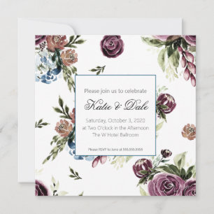 Mauve and Olive Vintage Floral Invitations
