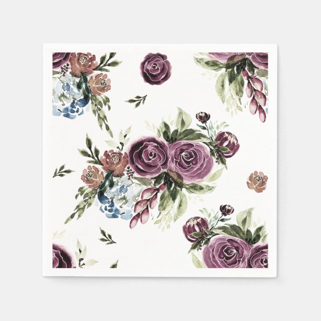 Mauve and Olive Vintage Floral Napkins (Front)