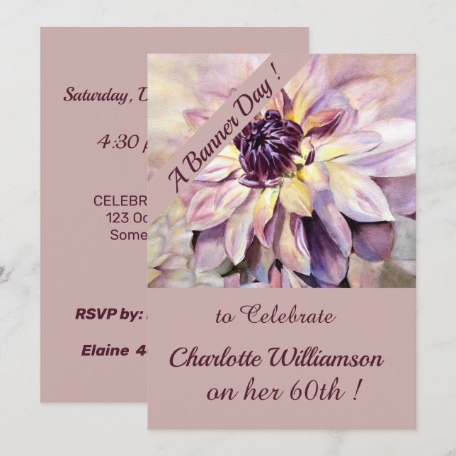 Mauve and Purple Watercolor Floral Birthday Invitation (Front/Back)