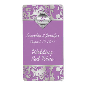 Mauve and Silver Tone Wedding Mini Wine Labels