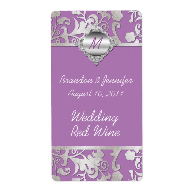 Mauve and Silver Tone Wedding Mini Wine Labels (Front)