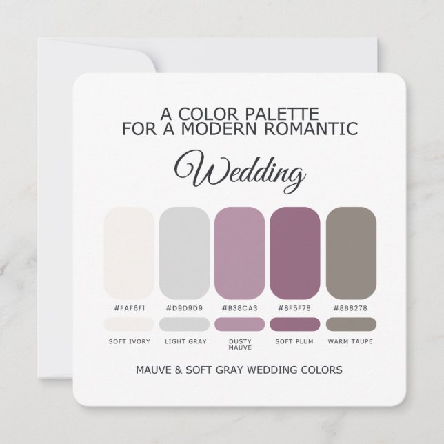 Mauve and Soft Gray Wedding Color Palette Card (Front)