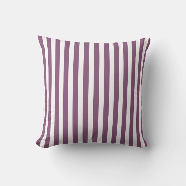 Mauve and white candy stripes cushion (Front)
