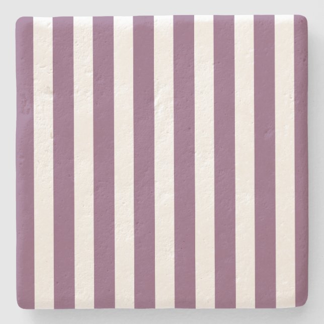 Mauve and white candy stripes stone coaster (Front)
