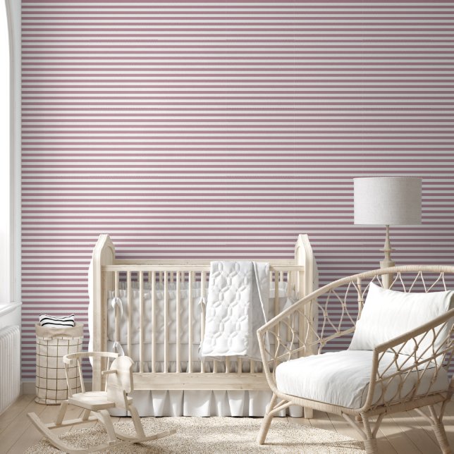 Mauve and White Classic Horizontal Stripes Wallpaper (Kids)