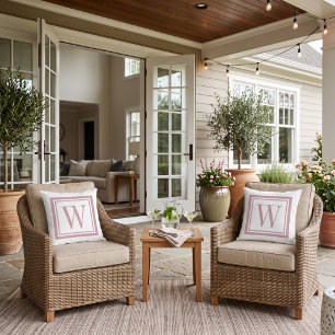 Mauve and White Classic Square Monogram Cushion