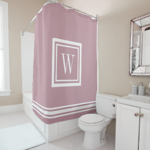 Mauve and White Classic Square Monogram Shower Curtain