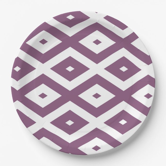 Mauve and white diamond pattern paper plate (Front)