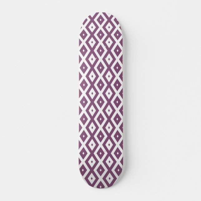 Mauve and white diamond pattern skateboard (Front)