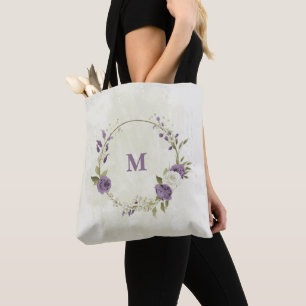 mauve and white flowers tote bag