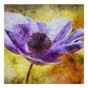 Mauve Anemone Flower Acrylic Painting Poster