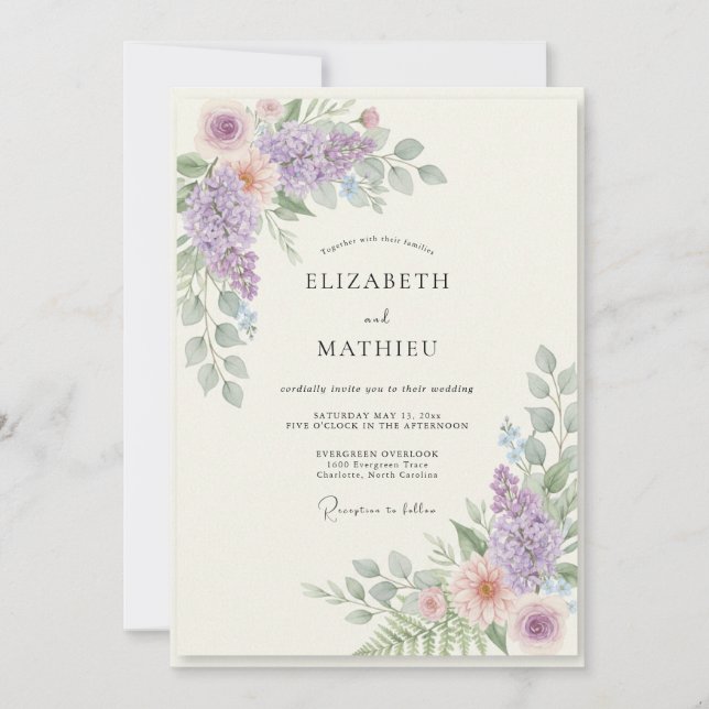 Mauve Apricot Blossom Wedding Invitation (Front)