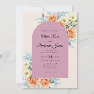 Mauve Apricot Bouquet Eucalyptus Wedding Invitation