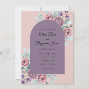 Mauve Apricot Leaf Wedding Invitation