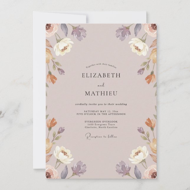 Mauve Apricot Petal Wedding Invitation (Front)