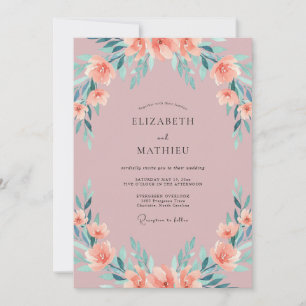 Mauve Aqua Peony Wedding Invitation